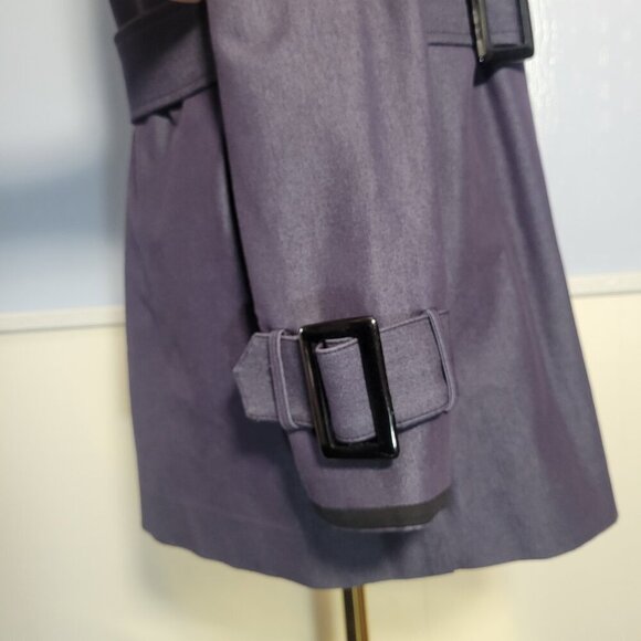 Elle Size 2 Blueish Purple Black Trimmed V Neck Belted Buckle Dress Coat - Picture 5 of 12